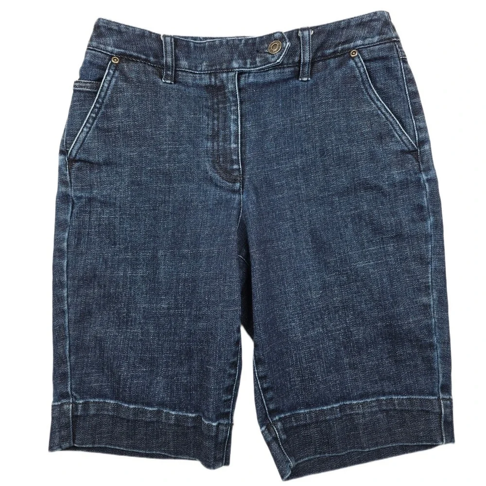 Talbots Denim Shorts Womens 4 Dark Wash Blue Jean Cotton Stretch Bermuda